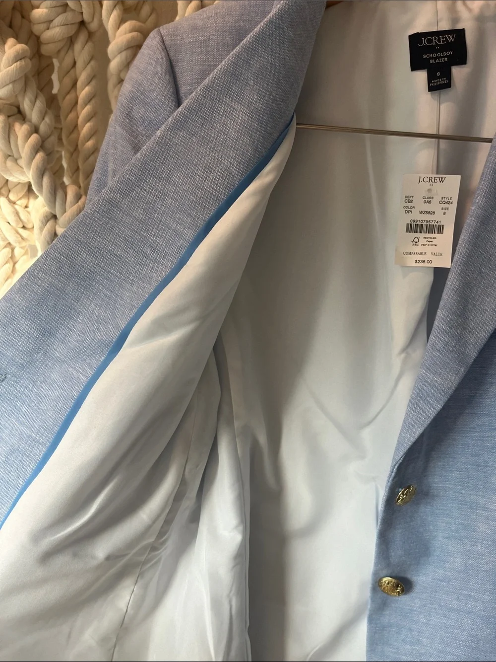 J. Crew Women's Light Blue Linen Blend Blazer